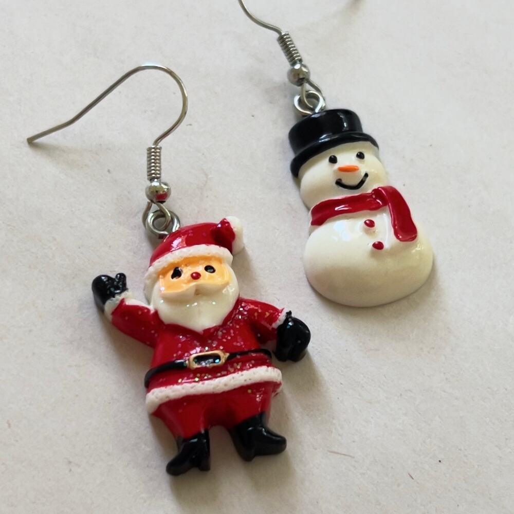 Christmas Earrings Set Mismatched Handmade Holiday Jewelry Whimsical Earring
